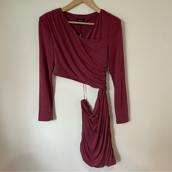 Bardot Rosa Ruched Cutout Long Sleeve Minidress In Burgundy Size Large NEW - Picture 5 of 11